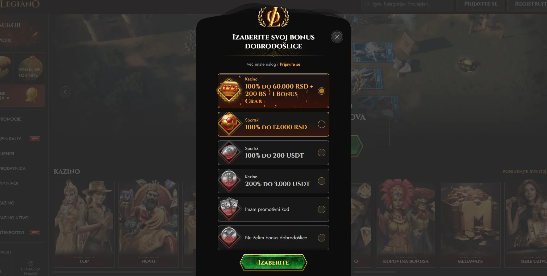 legiano kazino registracija