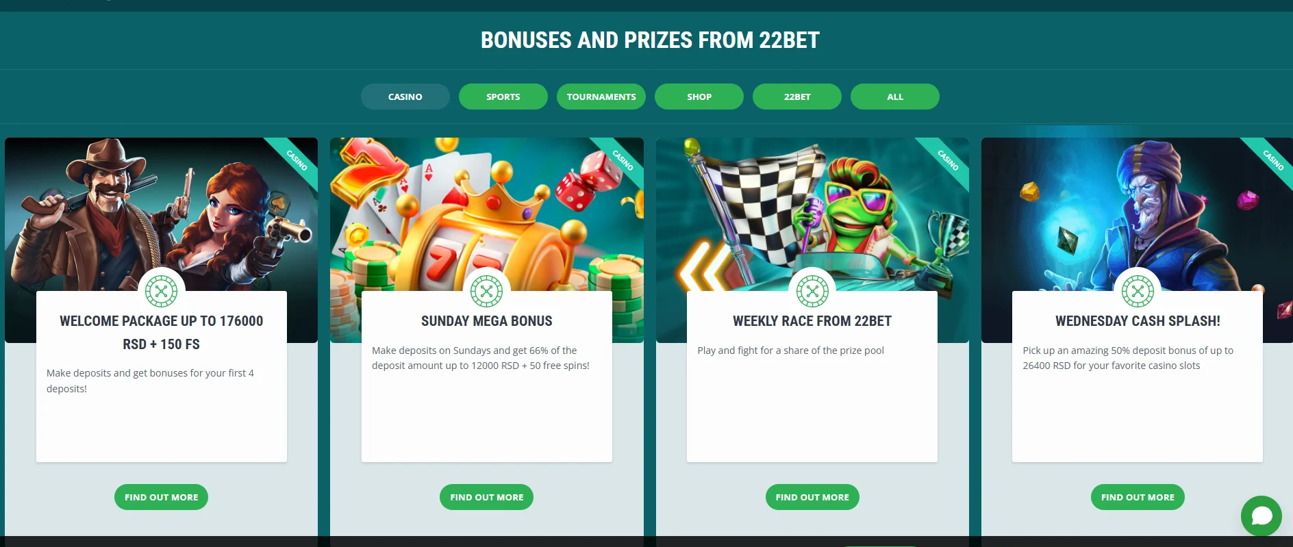 22Bet kazino bonusi