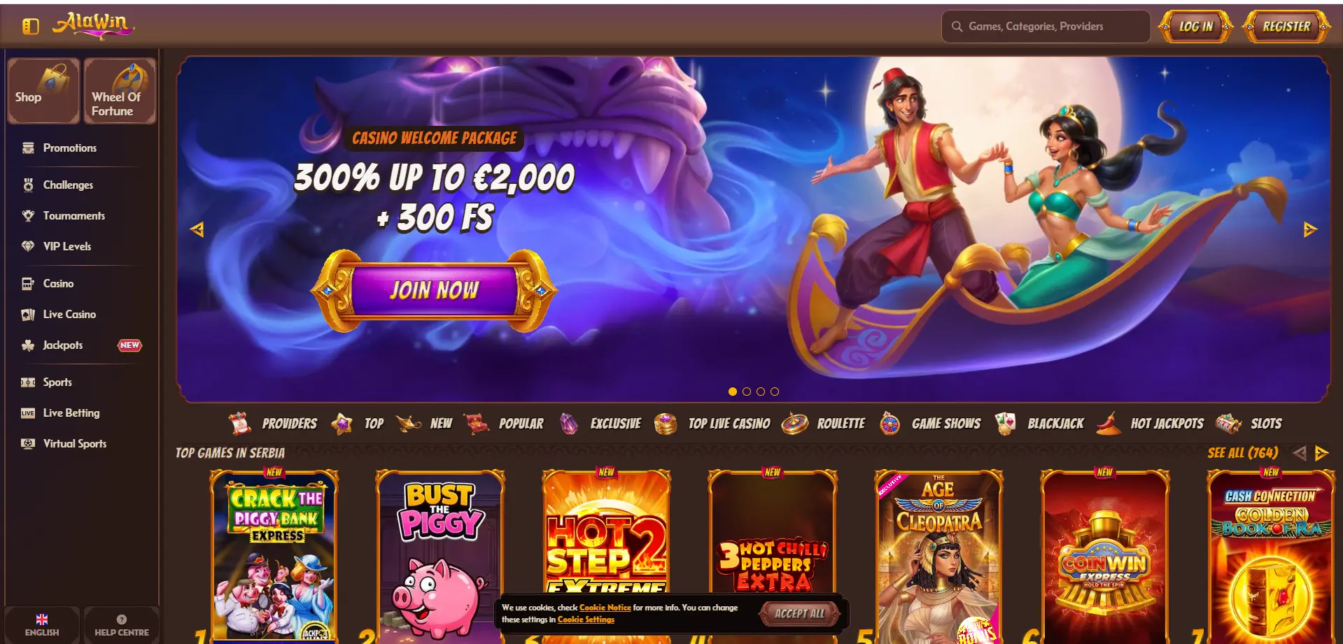 alawin casino landing stranica