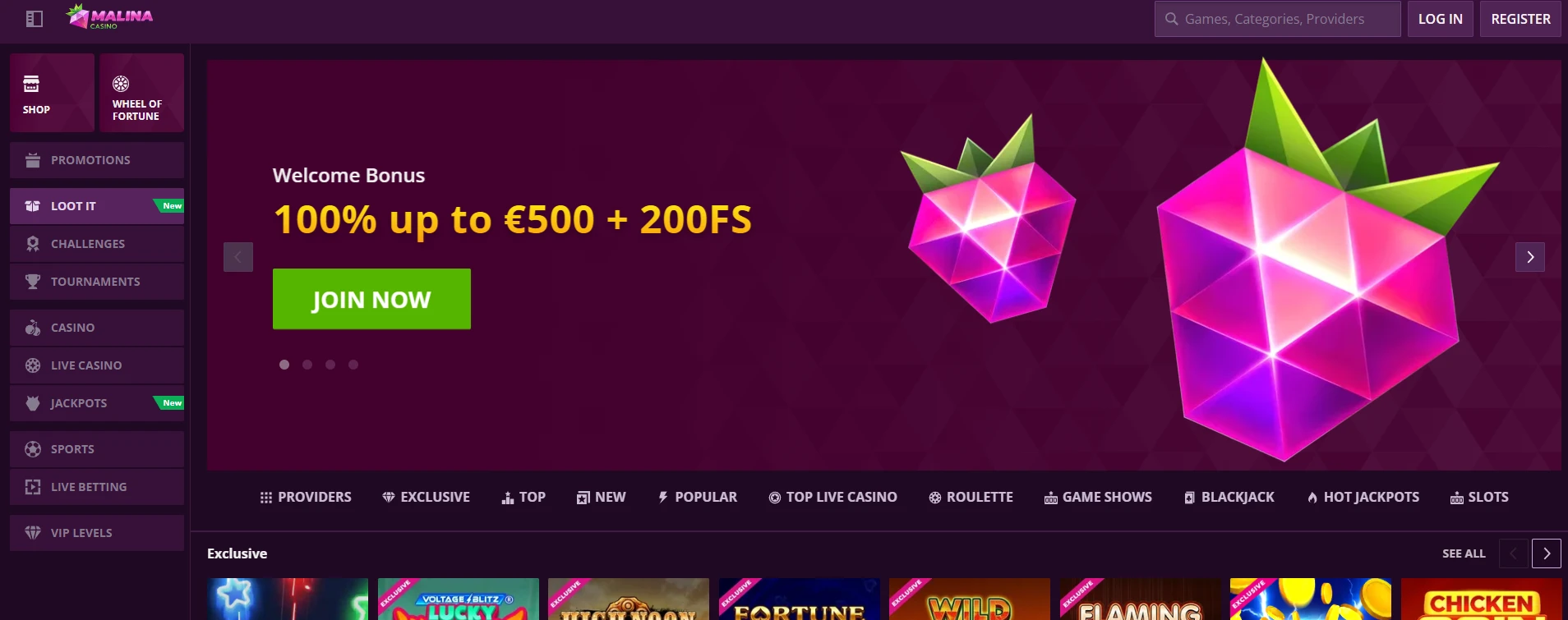 malina casino kazino landing stranica