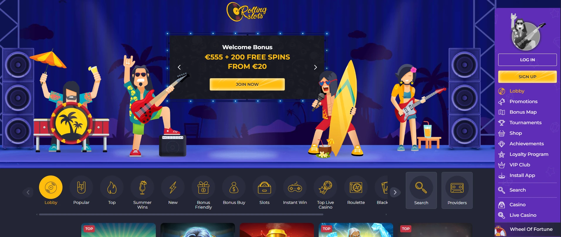 rolling slots landing stranica